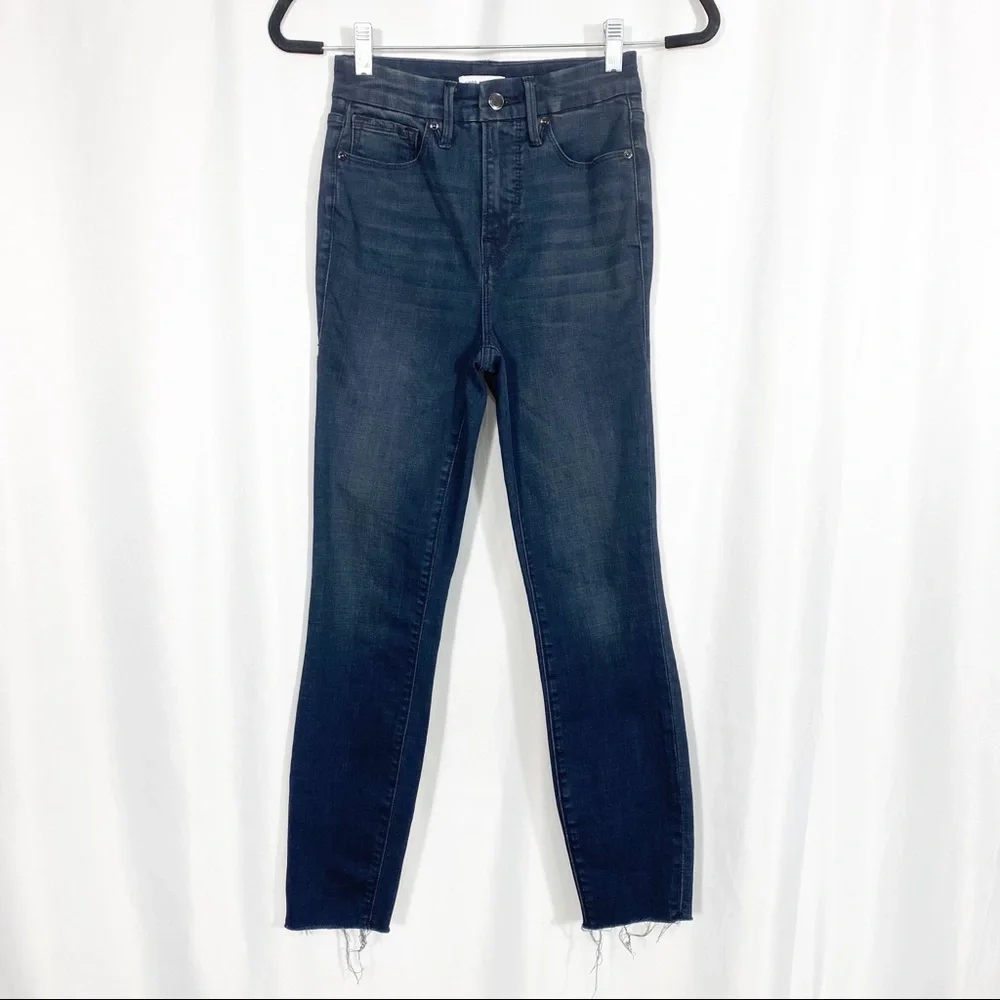 Good American Good Waist Crop High Rise Raw Hem Skinny Jeans Blue631